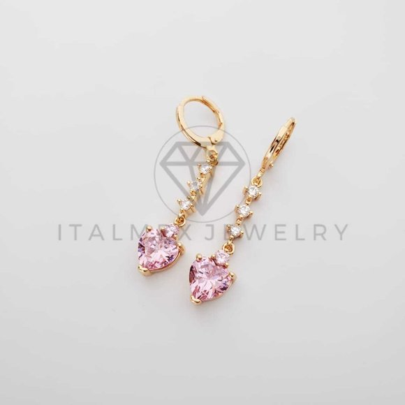 18K Gold Plated Pink CZ Heart Drop Earrings - Picture 8 of 8